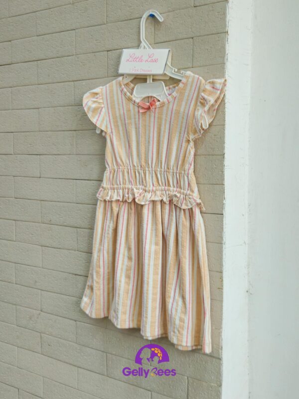 Striped Tan Twill Baby Girl Dress - 2 Years