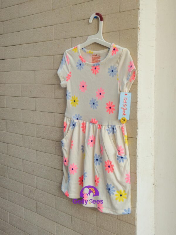 Cat & Jack Flowery White Dress – 4/5Years